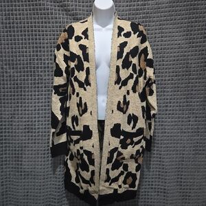 Long Leopard Cardigan Sweater Duster M/L AltardState Oversized Stretch Open Cozy